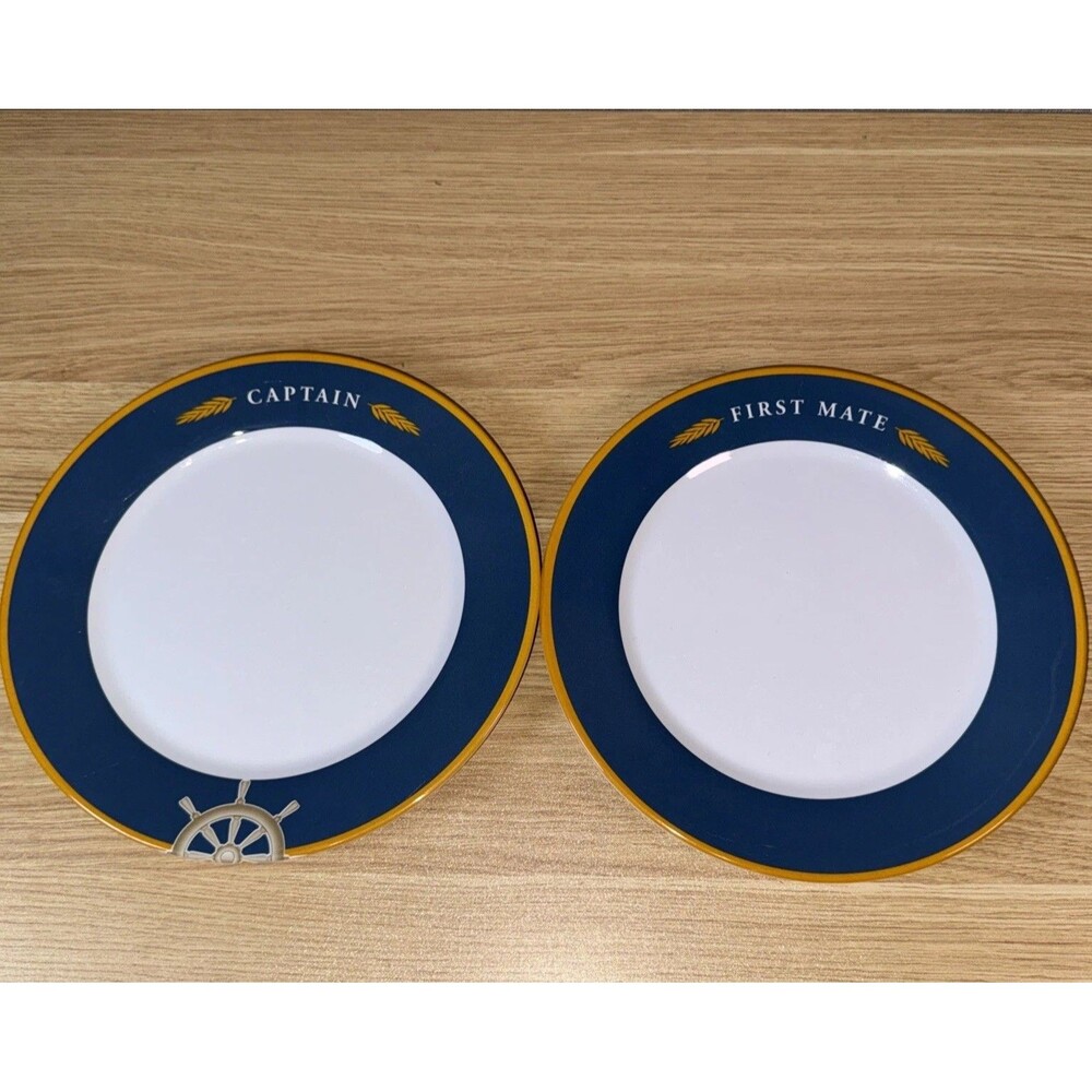 Captain & First Mate Melamine Dinner Plates Set Blue Nautical Boat
